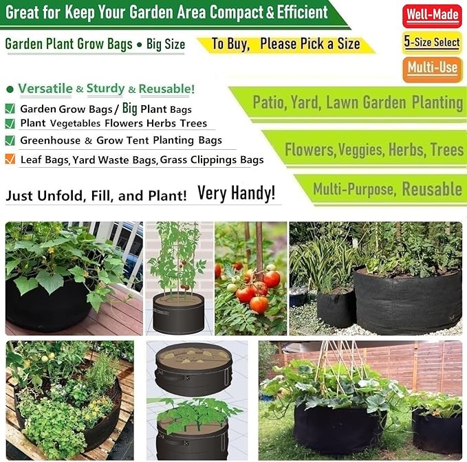 3-Pack 40 Gallon Thickened Plant Grow Bags Large Heavy Duty Garden Bag Fabric - Image 2