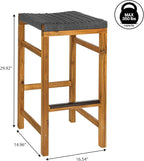 JONATHAN Y BSL1201B-SET2 Armand 30" Modern Coastal Backless Acacia Wood Outdoor - Image 3