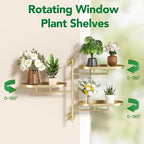 Rotating Window Wall Plant Shelves Stand Holder, 3 Tiered Metal Gold Floating - Image 6