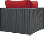 Modway Sojourn Wicker Rattan Outdoor Patio Sunbrella Fabric Corner in Canvas Red - Image 3