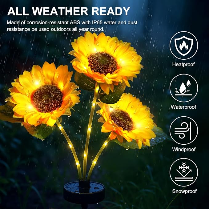 Upgraded Solar Sunflower Lights, 2 Pack Solar Garden Lights - Image 5