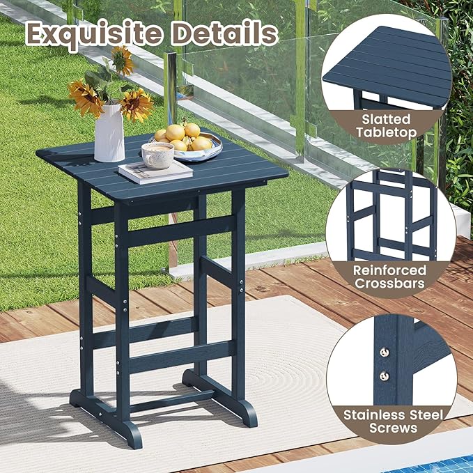 Tangkula 3-Piece Patio HDPE Bar Set, 2 Bar Height Adirondack Armchairs w/Square - Image 6
