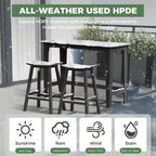 Outdoor Patio Bar Height Table and Tall Stools Set of 2, All-Weather HDPE High - Image 3