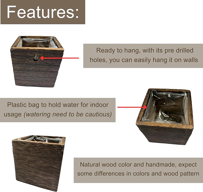 LaLaGreen Wood Planter Box for Plants Small Square Wall Planters for Indoor - Image 3