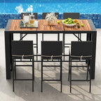 Tangkula 7 Piece Patio Wicker Bar Set, Patiojoy Outdoor Acacia Wood Bar Height - Image 3