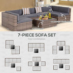 Outsunny 7 Piece Patio Furniture Set, Wicker Outdoor Sectional Sofa Set - Image 5