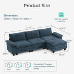 LINSY HOME 123'' Modular Sectional Sofa Blue Couch Corduroy Cloud Couches - Image 2