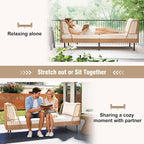 Tangkula Patio Rattan Daybed Set of 2, Boho Outdoor Wicker Lounge Sofa - Image 9