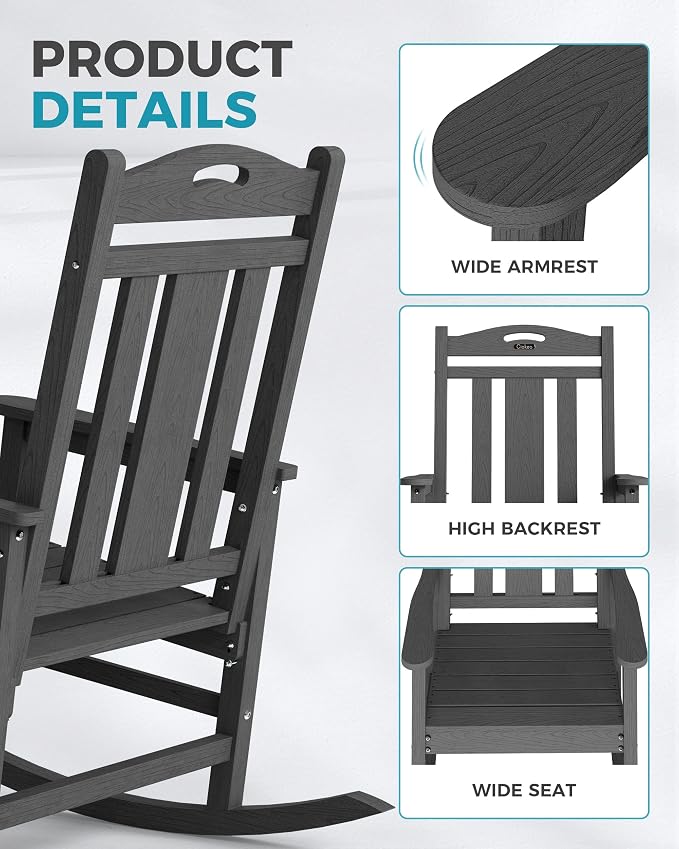 Ciokea Oversized Outdoor Rocking Chairs Set of 4, 380lbs Heavy-Duty Large Patio - Image 6