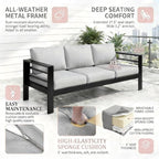 Kiss the Water Outdoor Couch Aluminum Patio Furniture Sofa, 3 Seat All-Weather - Image 8
