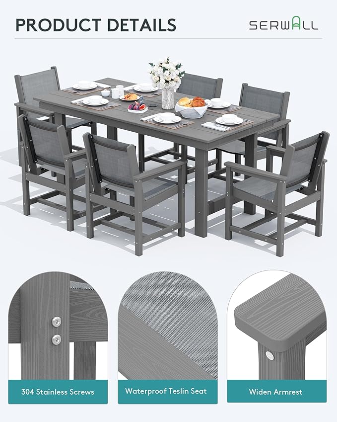 SERWALL Textilene Outdoor Dining Chair Set of 2, HDPE Frame - Image 5