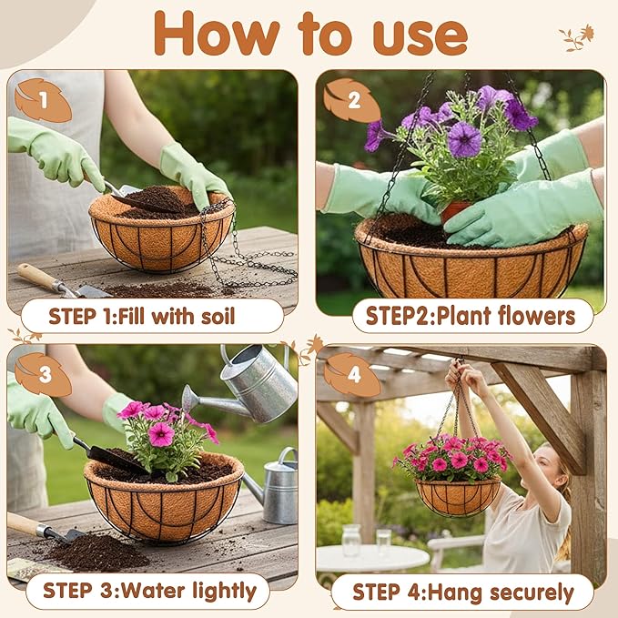 Metal Hanging Baskets for Plants Outdoor 4 Pack Round Metal Wire Hanging Basket - Image 4