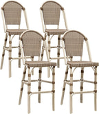 PURPLE LEAF French Bar Stool Set of 4 White Print Finish Patio Bar Stools by PURPLELEAF