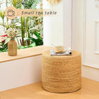 Handwoven Ottoman Pouf, Natural Water Hyacinth Footstool, Round Braided Outdoor - Image 4