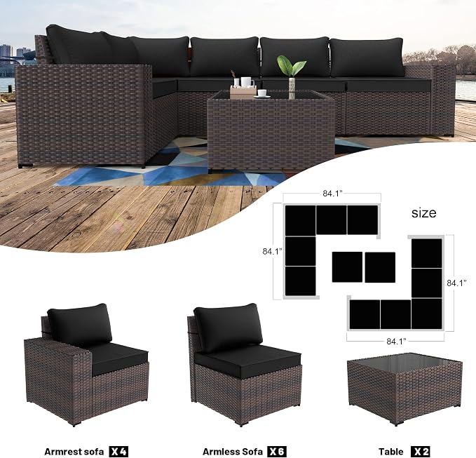 Kullavik 12 Pieces Outdoor Patio Furniture Set PE Wicker Rattan Sectional Sofa - Image 5