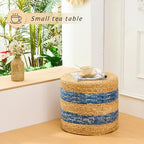 Handwoven Ottoman Pouf, Natural Water Hyacinth Footstool, Round Braided Outdoor - Image 2