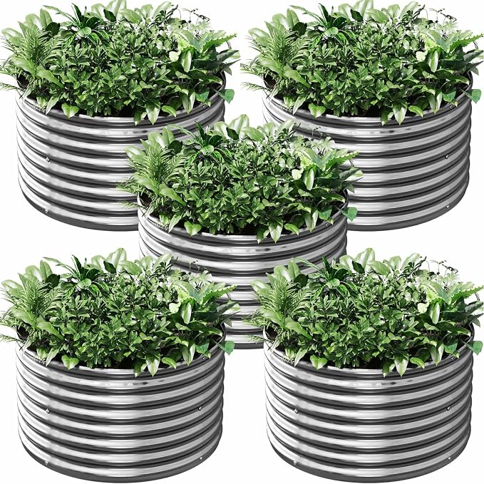 5 Pack 2x2FT Round Corrugated Galvanized Steel Raised Garden Bed Outdoor by CATMANOR