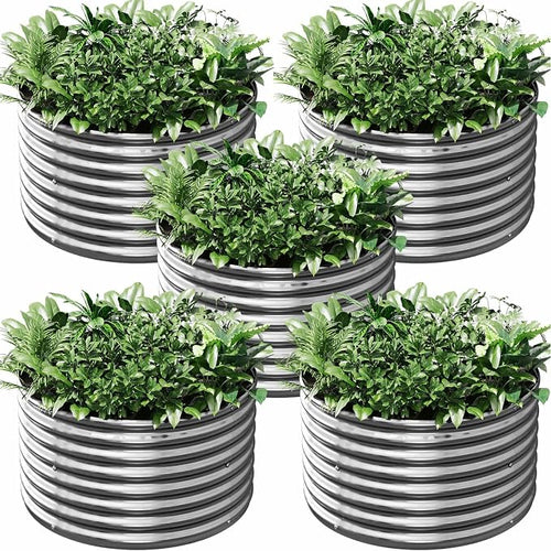 5 Pack 2x2FT Round Corrugated Galvanized Steel Raised Garden Bed Outdoor by CATMANOR