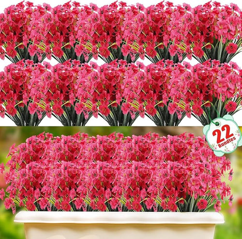 22 Bundles Artificial Flowers Outdoor Fake Plants, Faux Flowers UV Resistant by Powbrace
