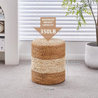 Wimarsbon Foot Stool Ottoman Round Natural Seagrass Footrest Stool Hand-Woven - Image 3