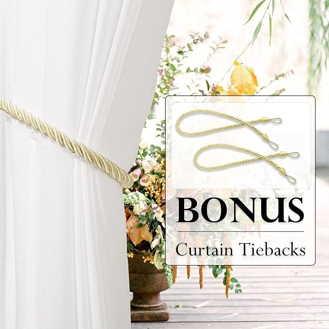 RYB HOME Sheer Curtains for Patio Outdoor, Linen Textured White Panel Grommet - Image 2