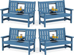 SERWALL Outdoor Bench with Cup Holder, All Weather Patio Benches with High by SERWALL