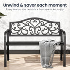 PHI VILLA 43 Inch Cast Iron Steel Frame Outdoor Garden Bench, Patio Furniture - Image 7