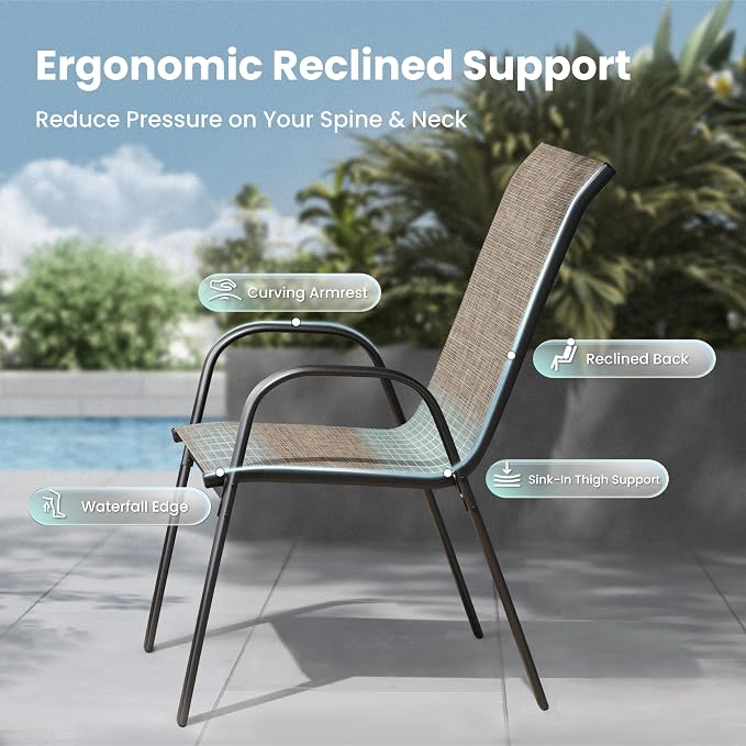 PHI VILLA Patio Chairs Set of 2, Outdoor Stackable Dining Chairs - Image 7