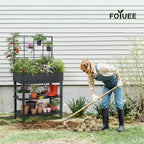 Metal Raised Garden Bed with Trellis & 2-Tier Storage Shelf, Elevated Planter - Image 2