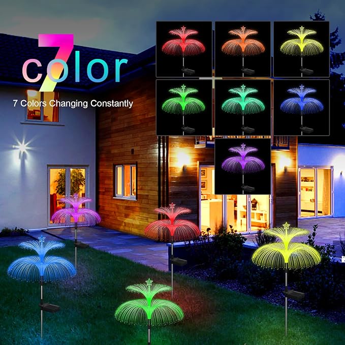 Solar Garden Lights 3 Pack New Upgraded Solar Lights Outdoor Waterproof 7 Color - Image 2