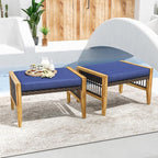 Tangkula Set of 2 Outdoor Ottomans, Patio Acacia Wood Ottomans - Image 2