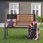 50" Outdoor Garden Bench, Cast Iron Metal Frame Patio and Porch Welcome Benches - Image 6