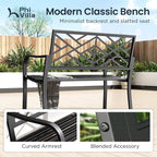 PHI VILLA 43 Inch Cast Iron Steel Frame Outdoor Garden Bench, Patio Furniture - Image 5