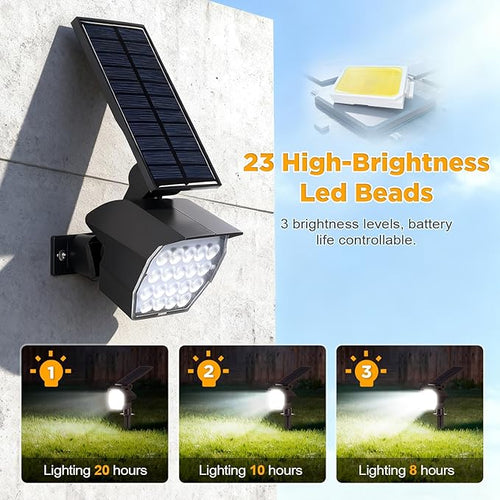 23 LED Solar Spot Lights Outdoor Waterproof, 2 Pack Solar Lights UP to 20Hrs - Image 2