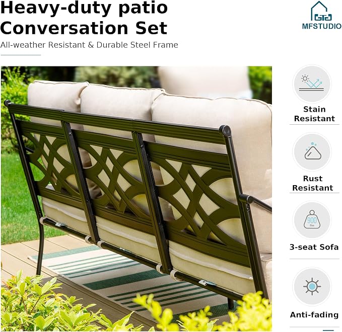 MFSTUDIO 5 Seats Large Metal Patio Conversation Sets, 4 Pieces Outdoor Patio - Image 4