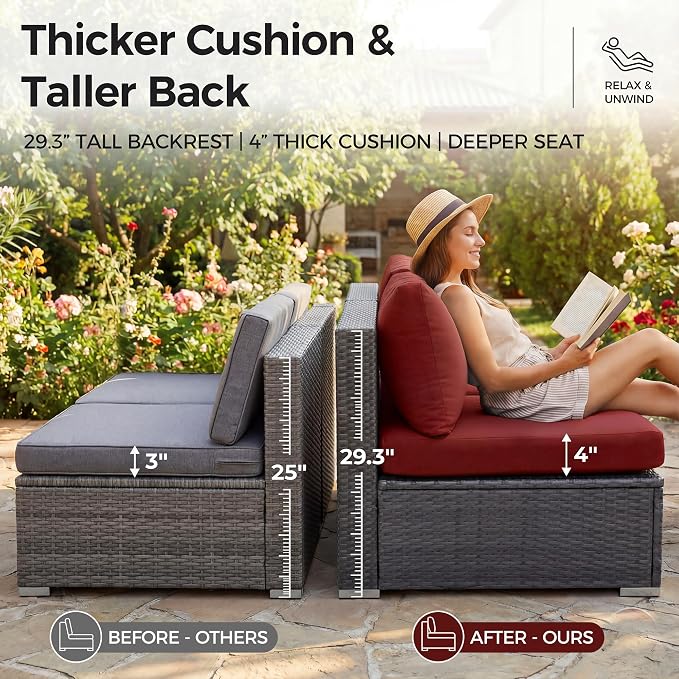 NICESOUL 8 Piece Modern Patio Couch Set, 29.3'' High Back Oversized Wicker - Image 6