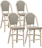 PURPLE LEAF French Counter Height Bar Stool Set of 4 25" White Print Finish by PURPLELEAF
