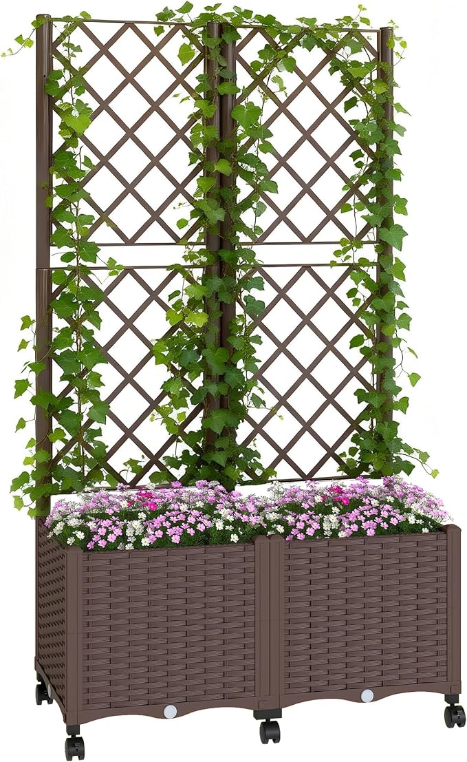 Outsunny Planter Box with Trellis, Self Watering Raised Garden Bed with by Outsunny