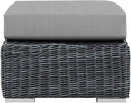 Modway Summon Wicker Rattan Outdoor Patio Sunbrella Square Ottoman in Canvas - Image 3
