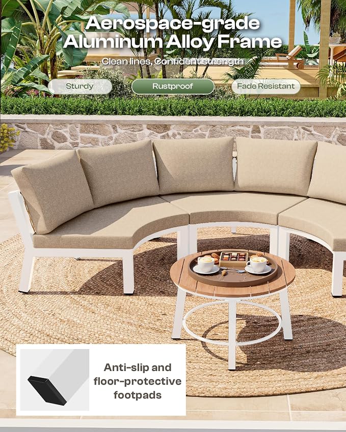 Outdoor Aluminum Round Coffee Table, All-Weather Patio Coffee Tables - Image 6