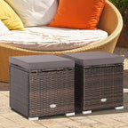 Tangkula 2 Pieces Patio Ottomans, Patiojoy Hand-Woven PE Rattan Side Table - Image 3