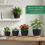 montresor 5-Pack Self-Watering Plastic Plant Pots 5/5.5/6/6.5/7 Inch– Black - Image 2