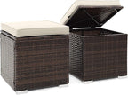 Tangkula 2 Pieces Patio Ottomans, Patiojoy Hand-Woven PE Rattan Side Table by TANGKULA