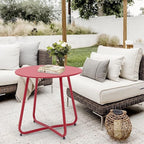 Patio Small Side Table Waterproof Round Metal Steel Weather Resistant Portable - Image 8