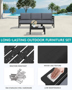 SERWALL HDPE Patio Furniture Set, 4 Pieces Outdoor Sectional Sofa Set, - Image 3