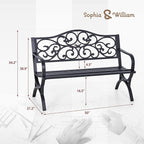 Sophia & William 50" Outdoor Garden Bench Patio Park Bench, Cast Iron Metal - Image 3