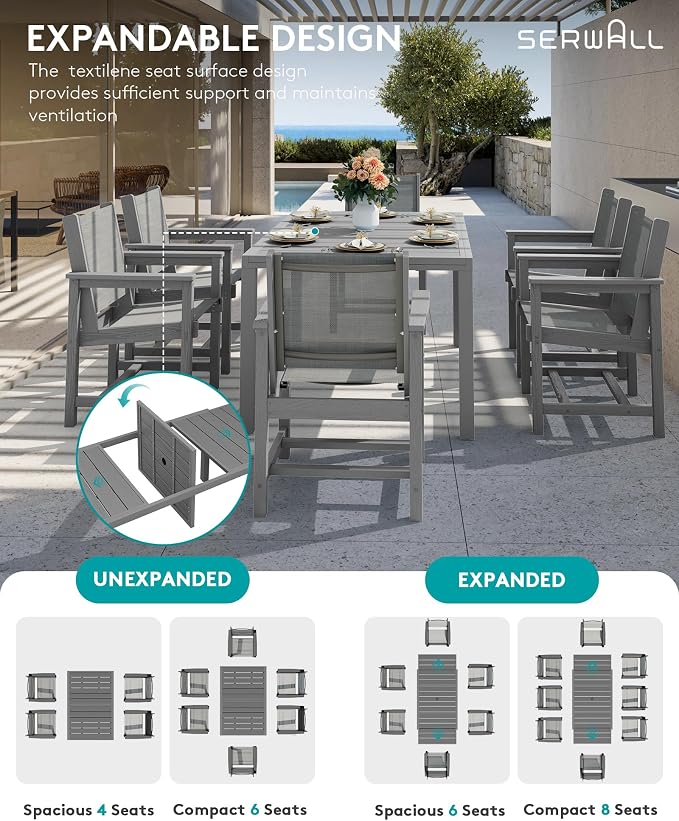 SERWALL 7-Piece Patio Dining Sets, All Weather HDPE Patio Furniture Set - Image 4