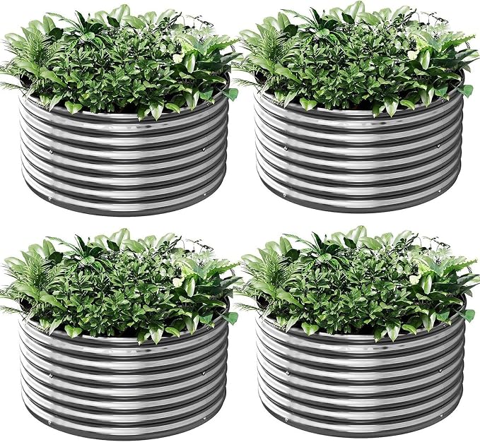 4 Pack Round Galvanized Raised Garden Bed Outdoor, Metal Garden Bed by Mostmahes