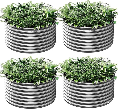 4 Pack Round Galvanized Raised Garden Bed Outdoor, Metal Garden Bed by Mostmahes