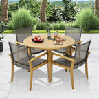 Tangkula 5 Pieces Patio Dining Set, 4 Patio Wicker Armchairs and Round Acacia - Image 3